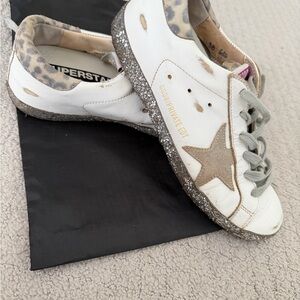 Golden Goose Women's White and Silver Glitter Sneakers